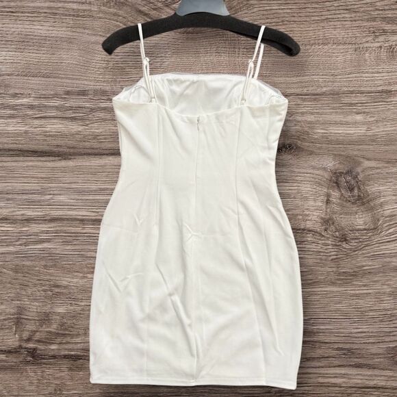 Lulus Sultry Admiration White Sleeveless Bodycon Mini Dress with Flounce Overlay - Picture 2 of 7